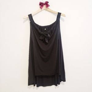 Black Dress with Front Tie Sleeveless Wide Strap Long Top